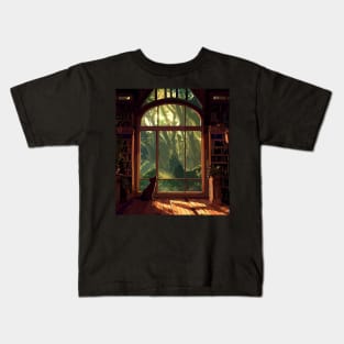 Cat inside house in forest Kids T-Shirt